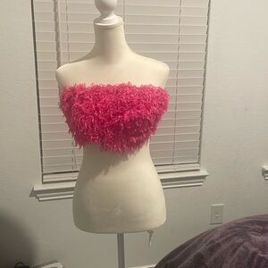 Cute Pink Fuzzy Sleeveless Crop-Top